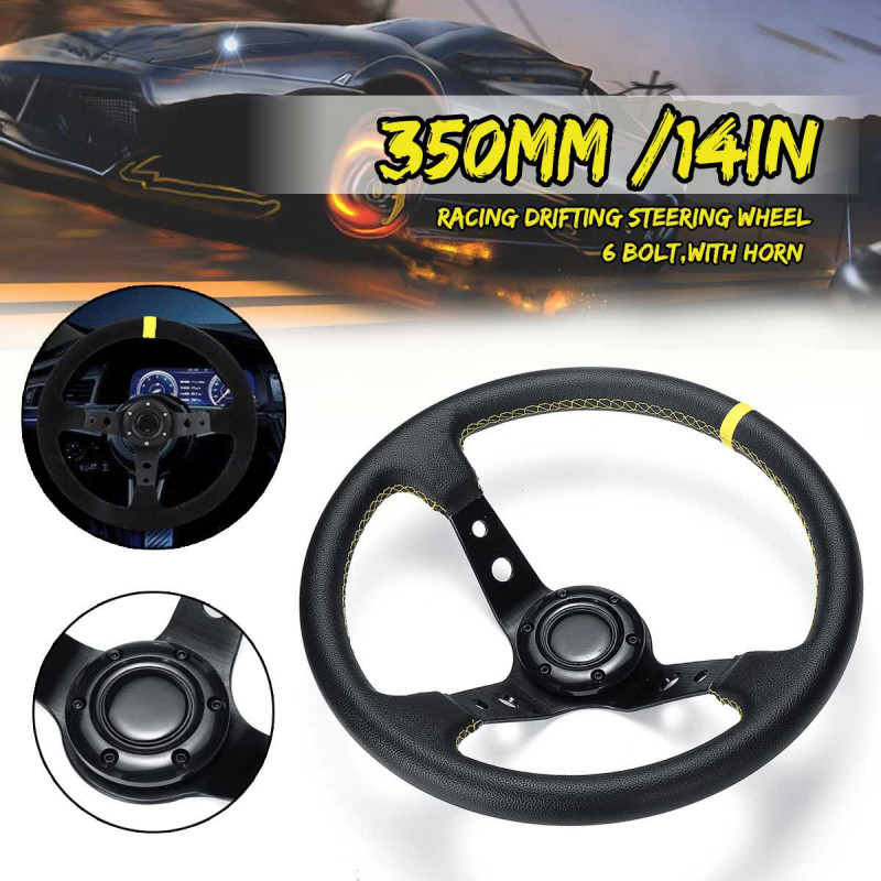 14inch 350mm Dyb Fad Drifting Styretøj Hjul Kit Universel Læder Aluminium Bil Auto Racing Sport Styretøj Hjul