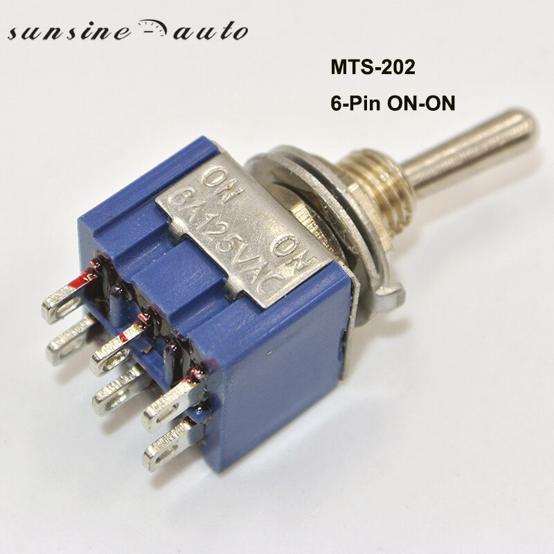 5pcs Mts202 Dpdt Kontakt 6a 125v Ac 6pin Onon Mini Toggle Skifter Til Switching Lys Motorer